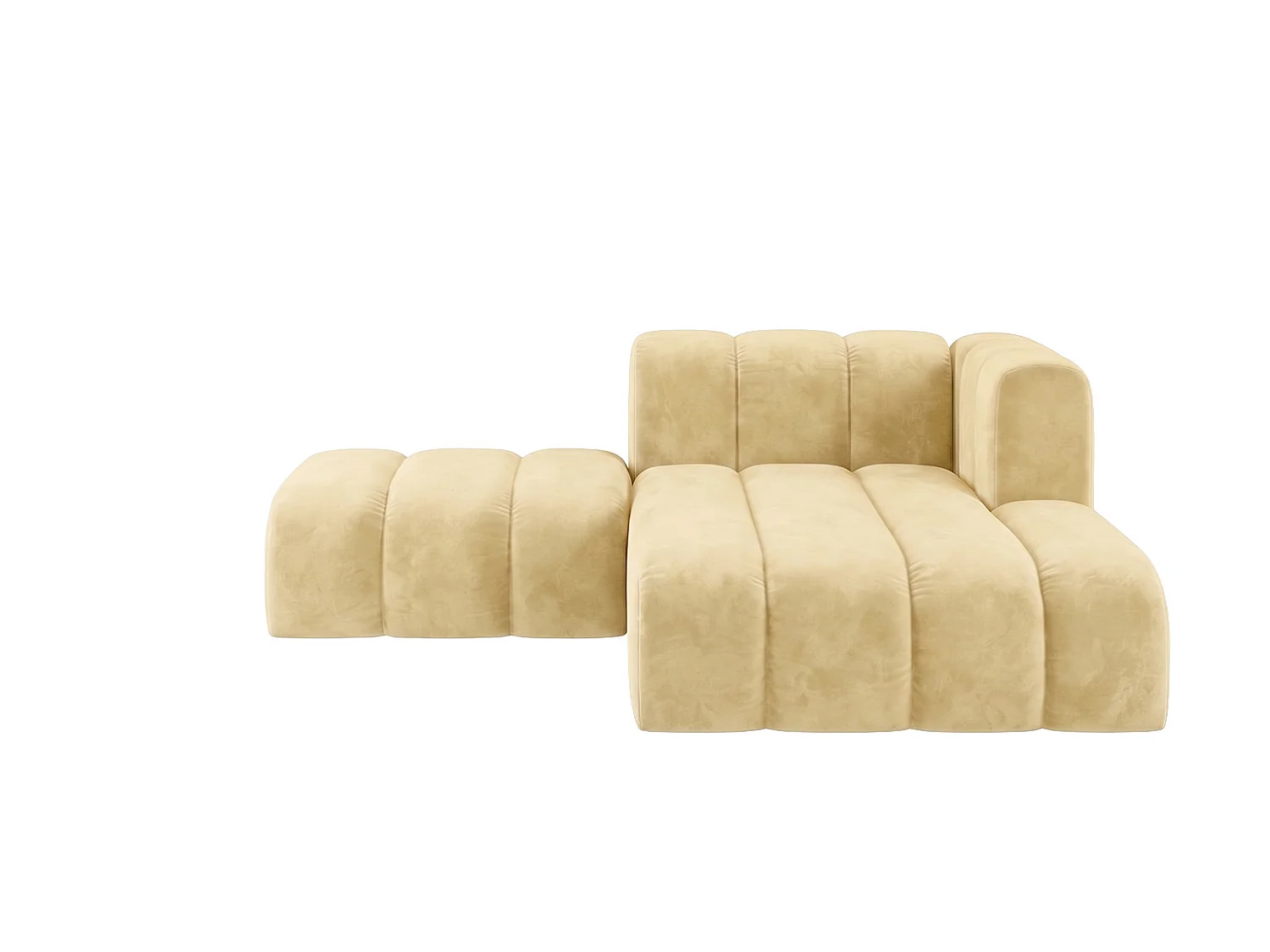 Méridienne modulable avec pouf, tissu velours Riviera, Beurre, droite, GRAND