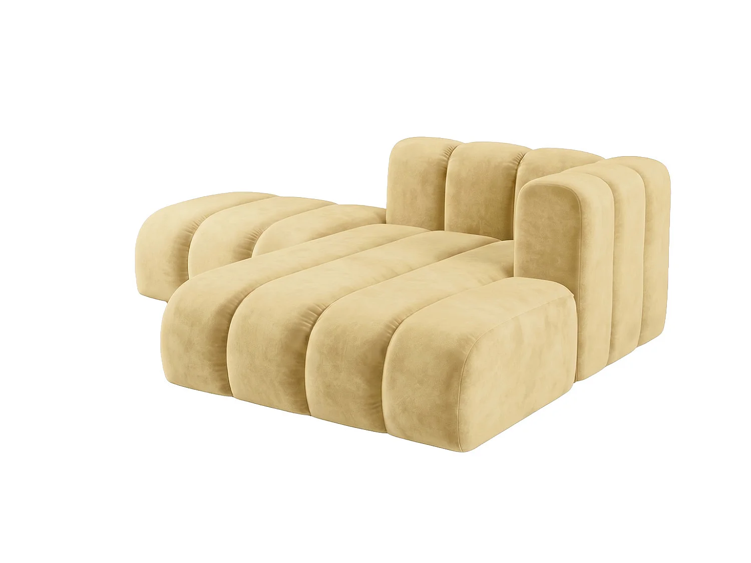 Méridienne modulable avec pouf, tissu velours Riviera, Beurre, droite, GRAND