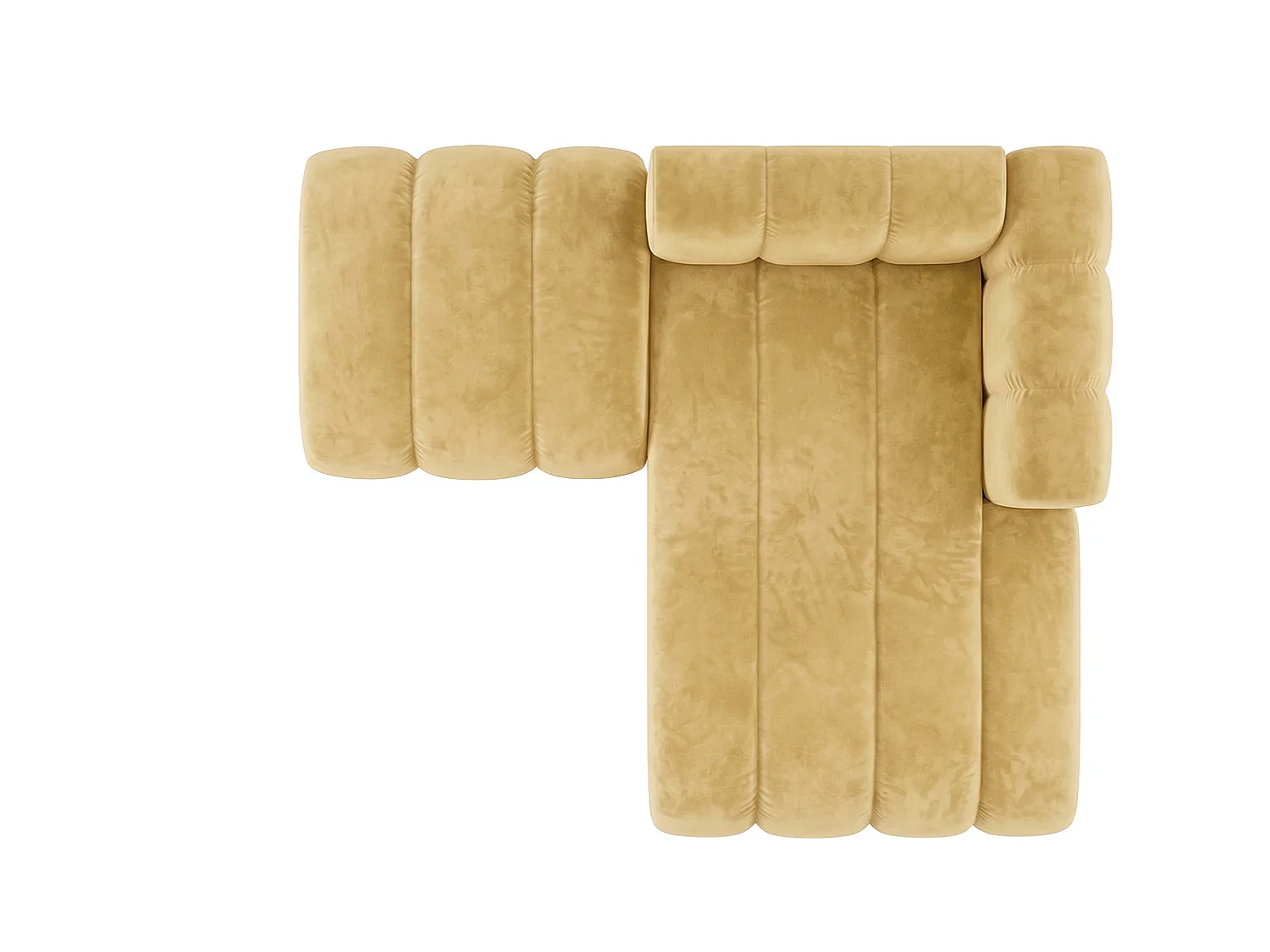 Méridienne modulable avec pouf, tissu velours Riviera, Beurre, droite, GRAND