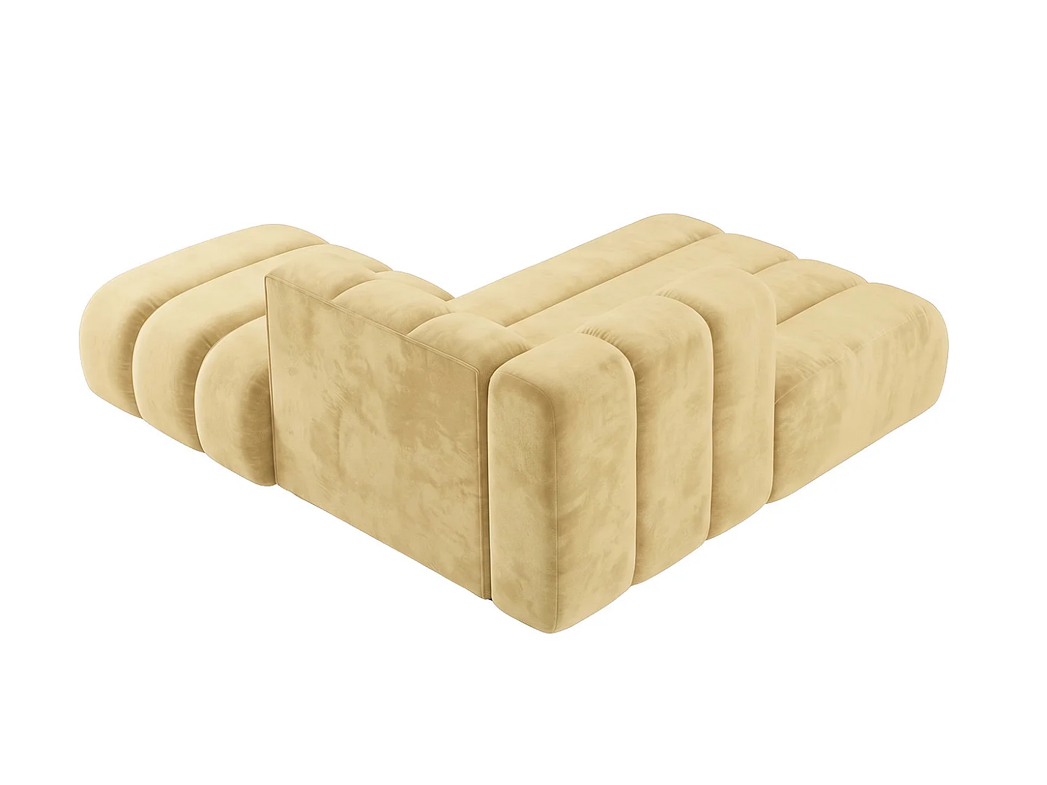 Méridienne modulable avec pouf, tissu velours Riviera, Beurre, droite, GRAND