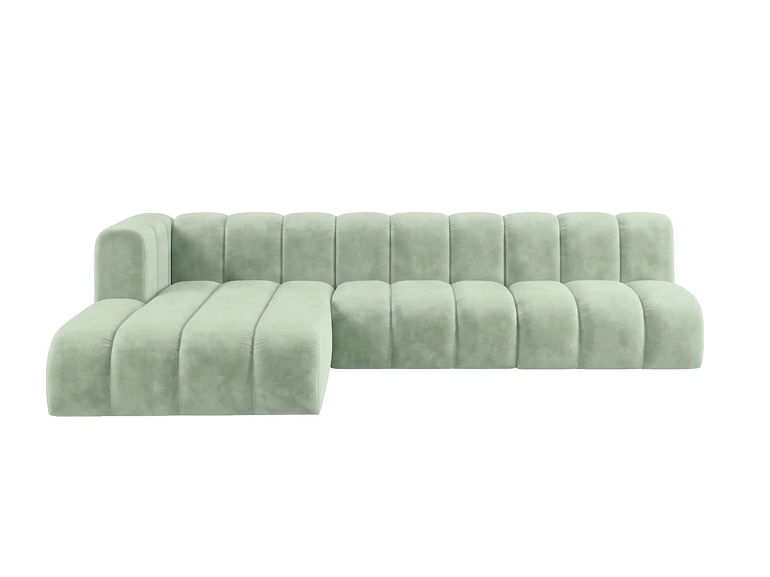Modulaire hoekbank in L-vorm, fluwelen stof Riviera, Mintgroen, links, GRAND 295 cm