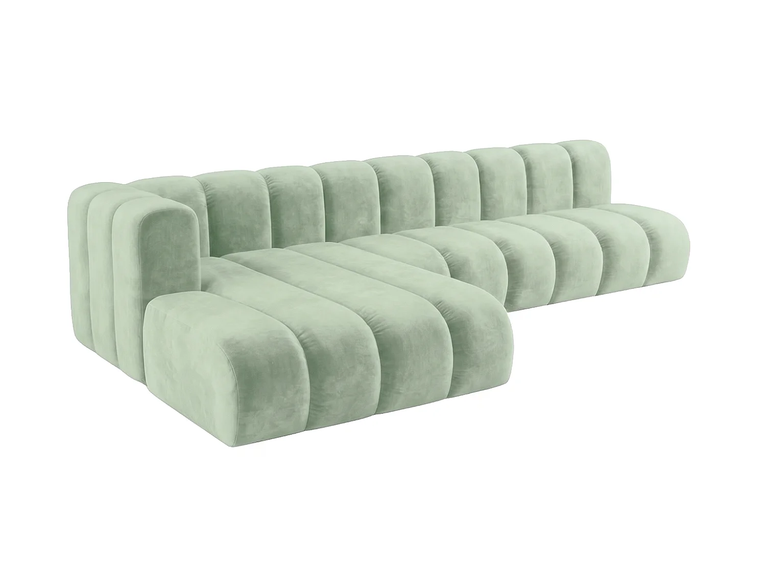 Modulaire hoekbank in L-vorm, fluwelen stof Riviera, Mintgroen, links, GRAND 295 cm