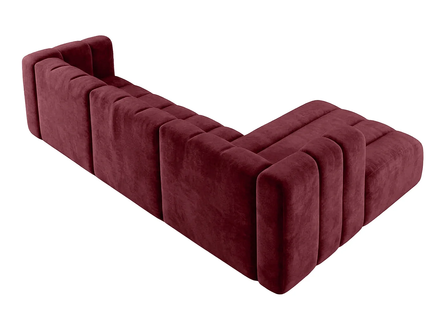 Modulaire hoekbank in L-vorm, fluwelen stof Riviera, Bordeaux, rechts, GRAND 318 cm
