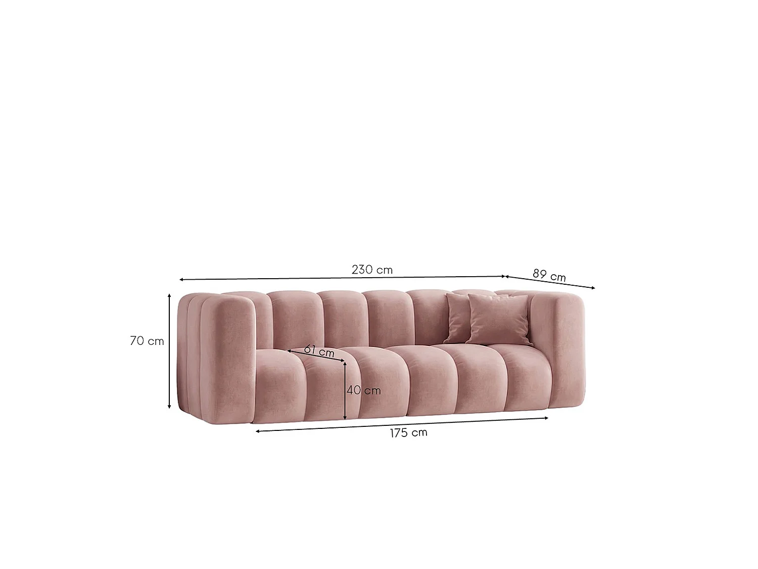 Canapé modulable 3 places, tissu velours Riviera, Rose clair, GRAND