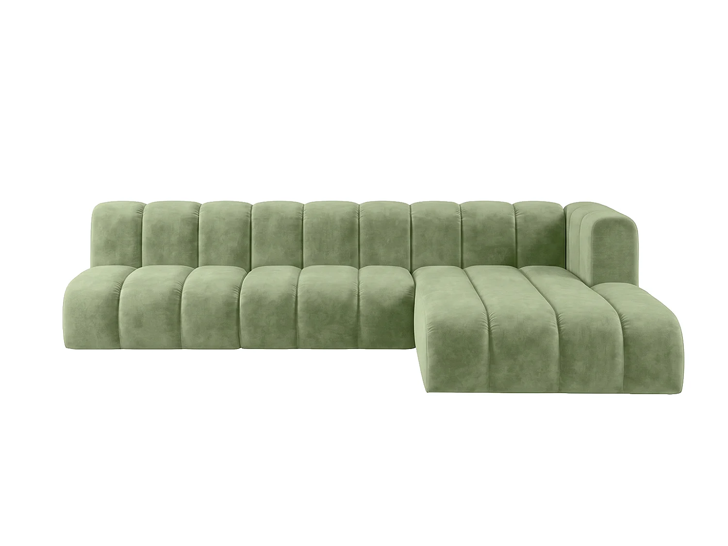 Canapé d’angle modulable en L, tissu velours Riviera, Olive, droite, GRAND 295 cm