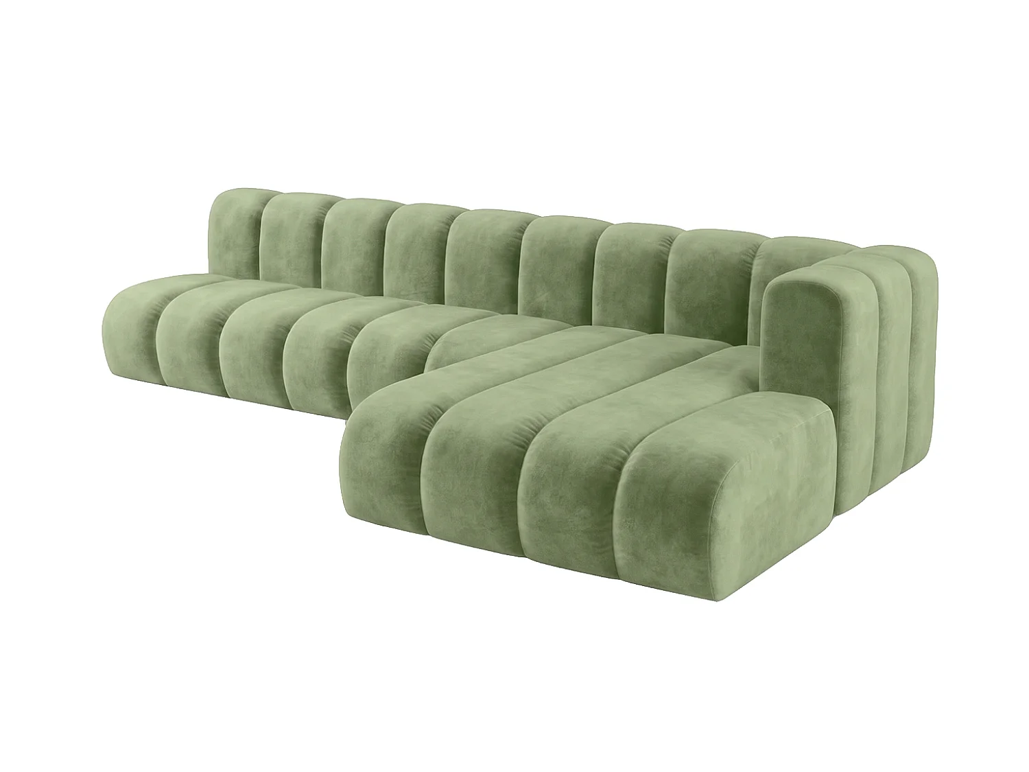 Canapé d’angle modulable en L, tissu velours Riviera, Olive, droite, GRAND 295 cm