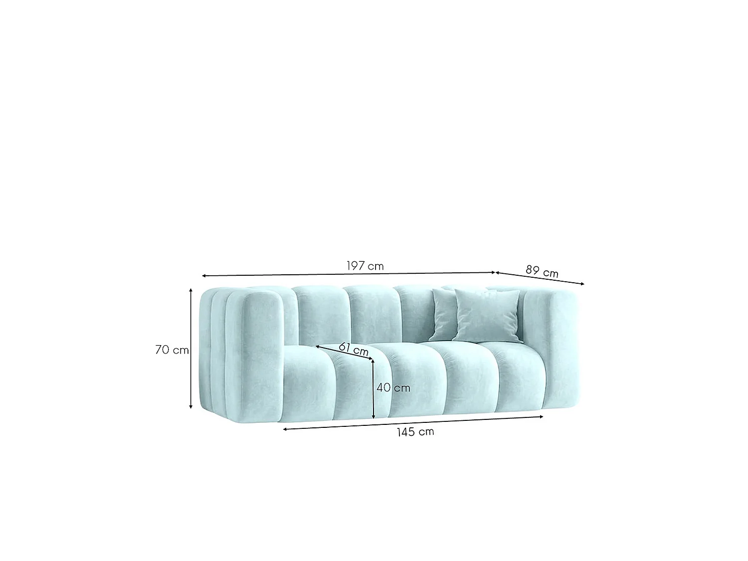 Sofa modułowa 2-osobowa, tkanina welwet Riviera, Baby blue, GRAND
