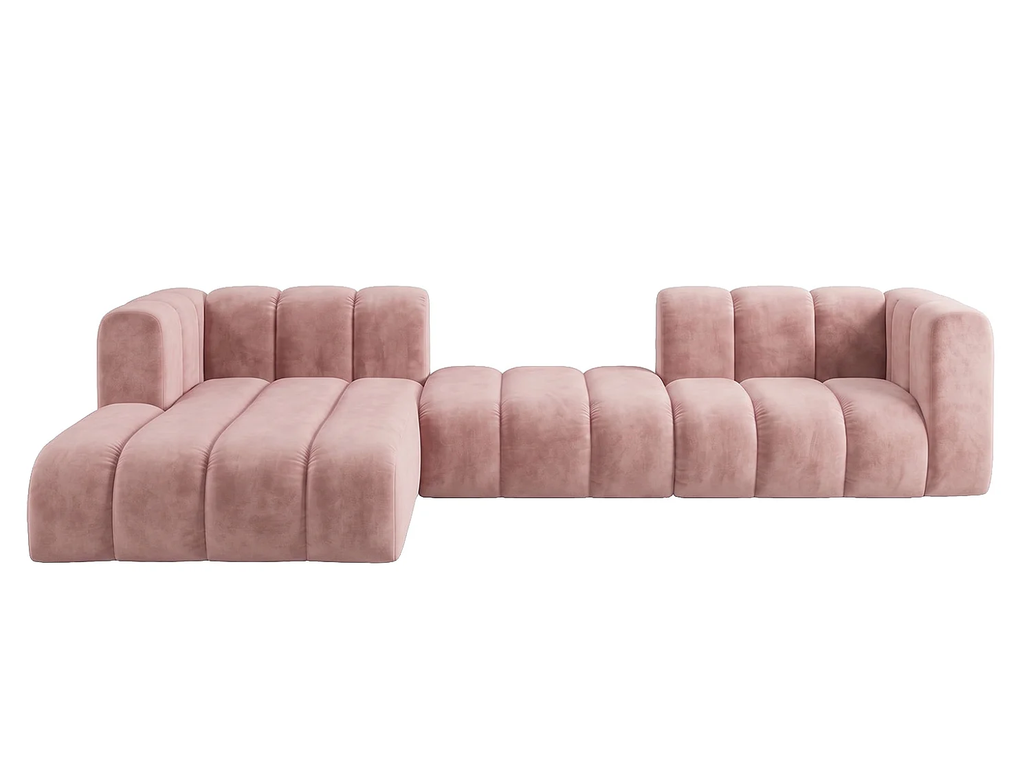 Canapé d’angle modulable en L, tissu velours Riviera, Rose clair, gauche, GRAND 319 cm