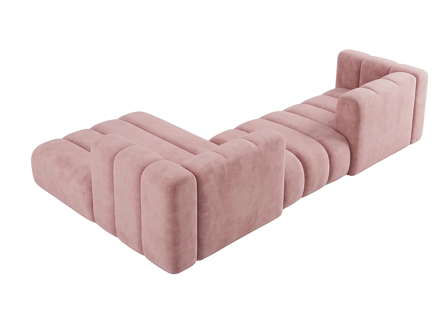 Canapé d’angle modulable en L, tissu velours Riviera, Rose clair, gauche, GRAND 319 cm