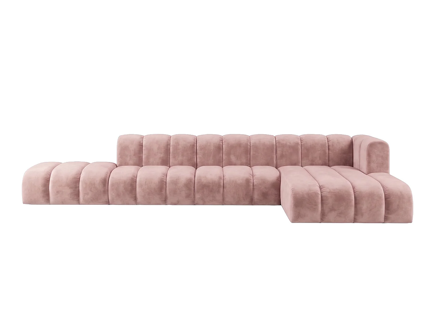 Canapé d’angle modulable en L avec pouf, tissu velours Riviera, Rose clair, droite, GRAND