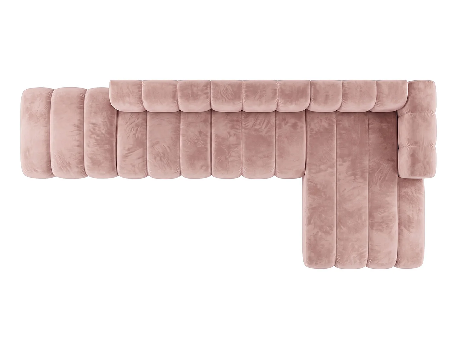 Canapé d’angle modulable en L avec pouf, tissu velours Riviera, Rose clair, droite, GRAND