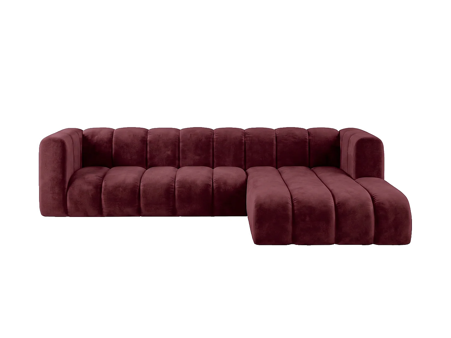 Canapé d’angle modulable en L, tissu velours Riviera, Bordeaux, droite, GRAND 287 cm
