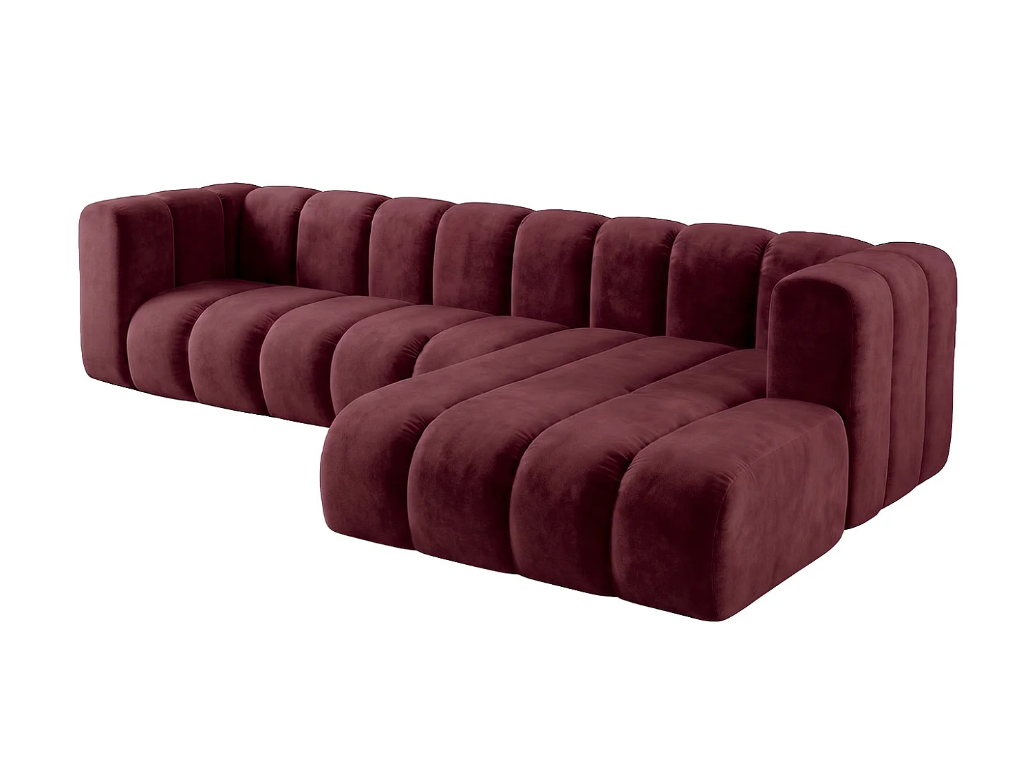 Canapé d’angle modulable en L, tissu velours Riviera, Bordeaux, droite, GRAND 287 cm