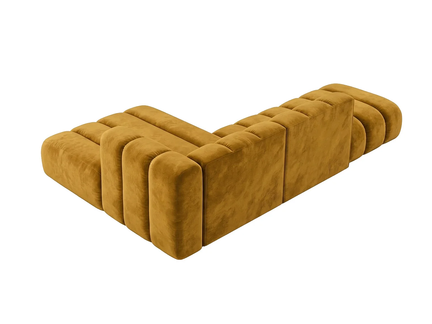 Canapé d’angle modulable en L avec pouf, tissu velours Riviera, Moutarde, gauche, GRAND Mini