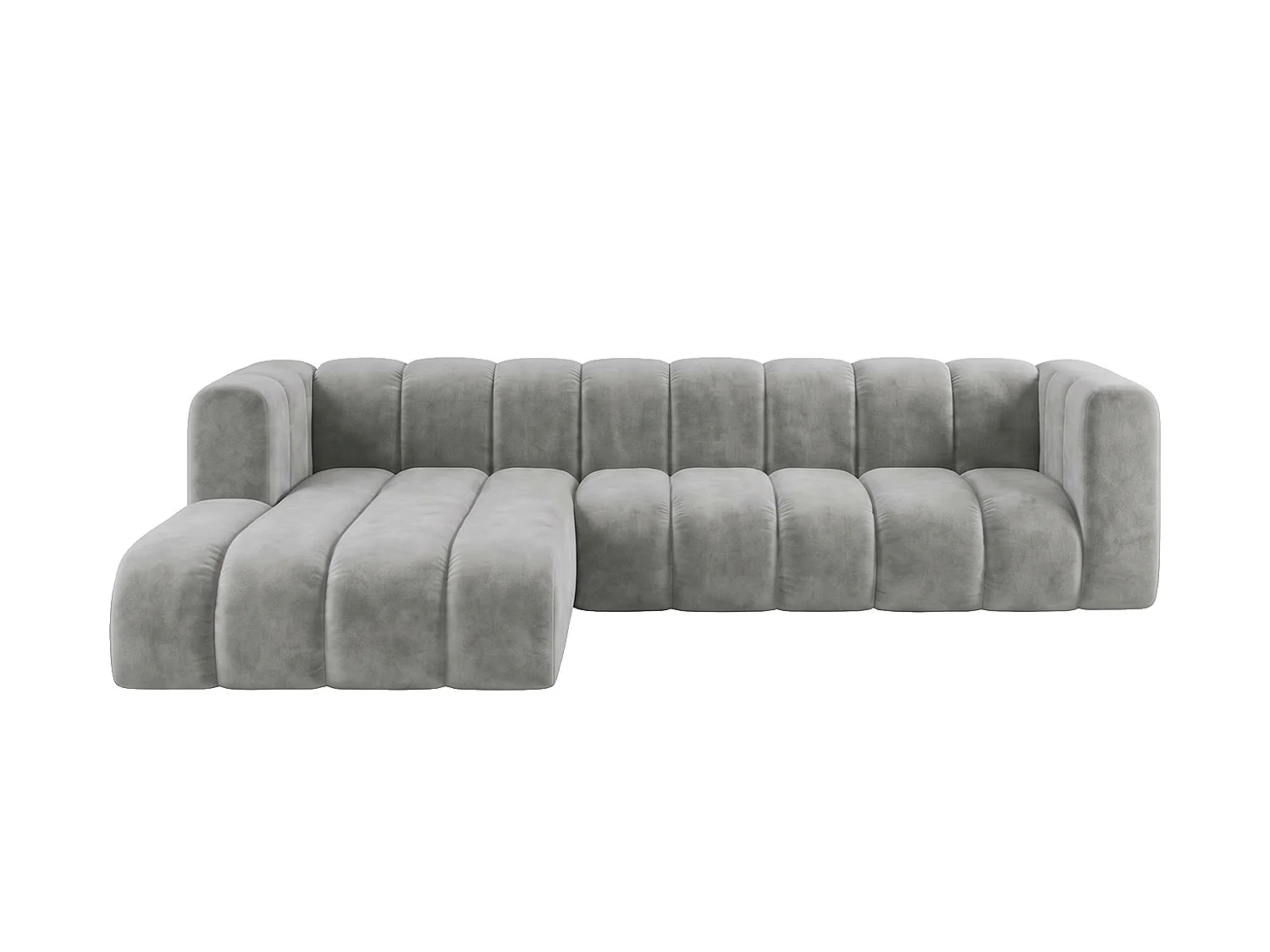 Canapé d’angle modulable en L, tissu velours Riviera, Gris, gauche, GRAND 287 cm