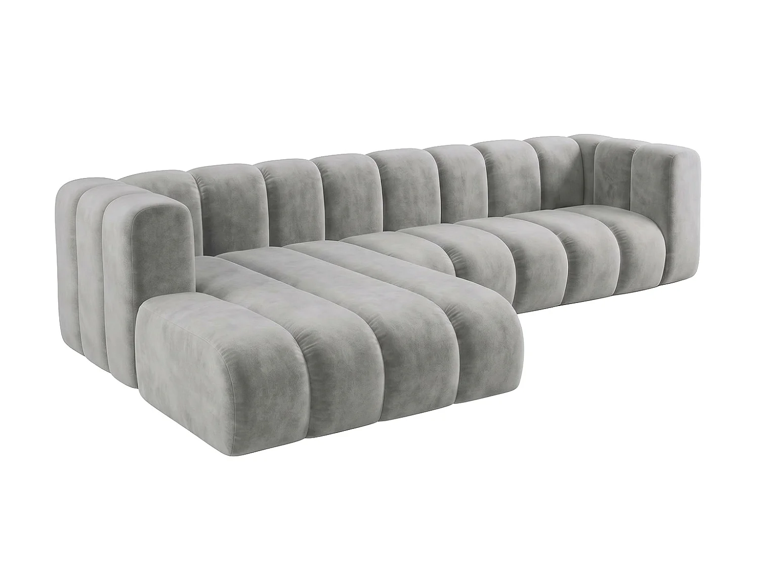 Canapé d’angle modulable en L, tissu velours Riviera, Gris, gauche, GRAND 287 cm
