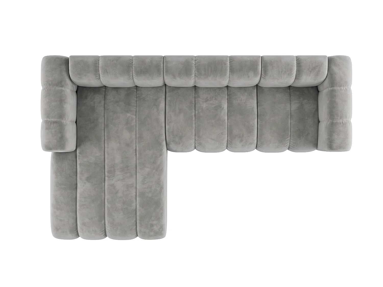 Canapé d’angle modulable en L, tissu velours Riviera, Gris, gauche, GRAND 287 cm