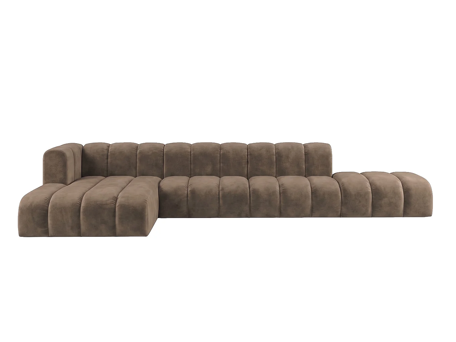 Modulares Ecksofa in L-Form mit Hocker, Velvet-Stoff Riviera, Braun, Links, GRAND