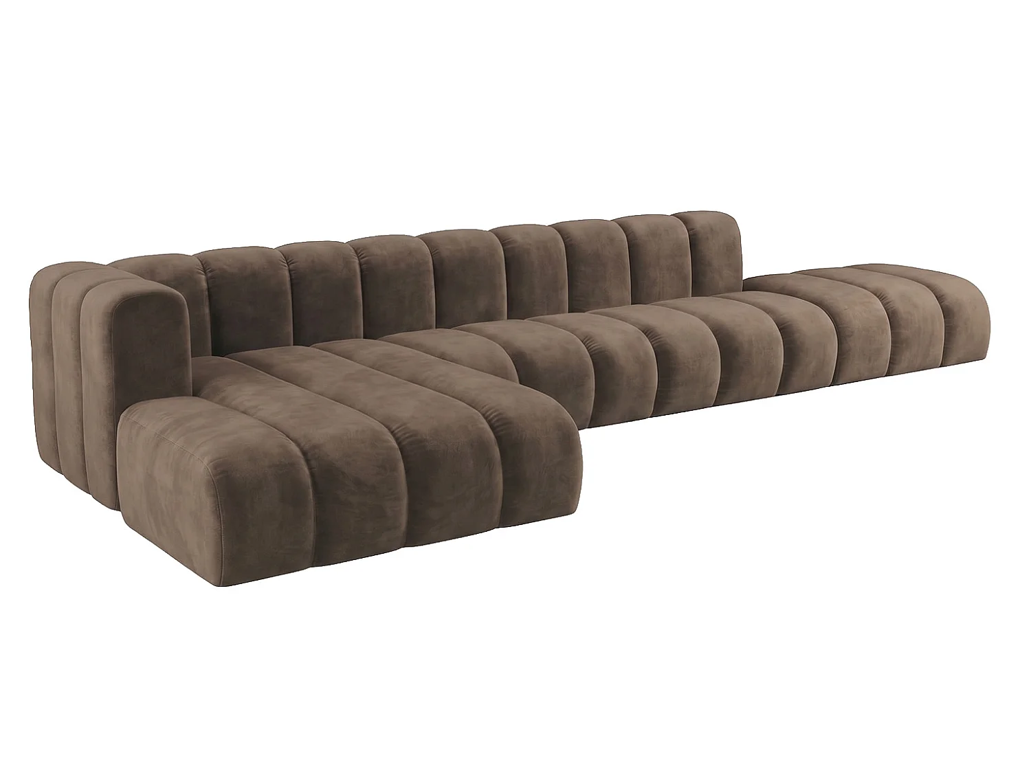 Modulares Ecksofa in L-Form mit Hocker, Velvet-Stoff Riviera, Braun, Links, GRAND