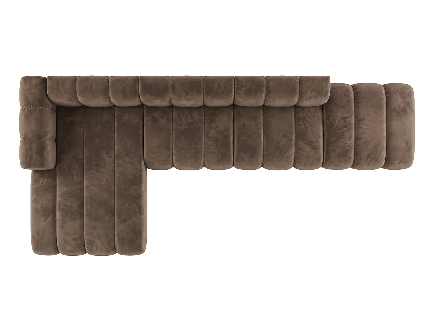 Modulares Ecksofa in L-Form mit Hocker, Velvet-Stoff Riviera, Braun, Links, GRAND