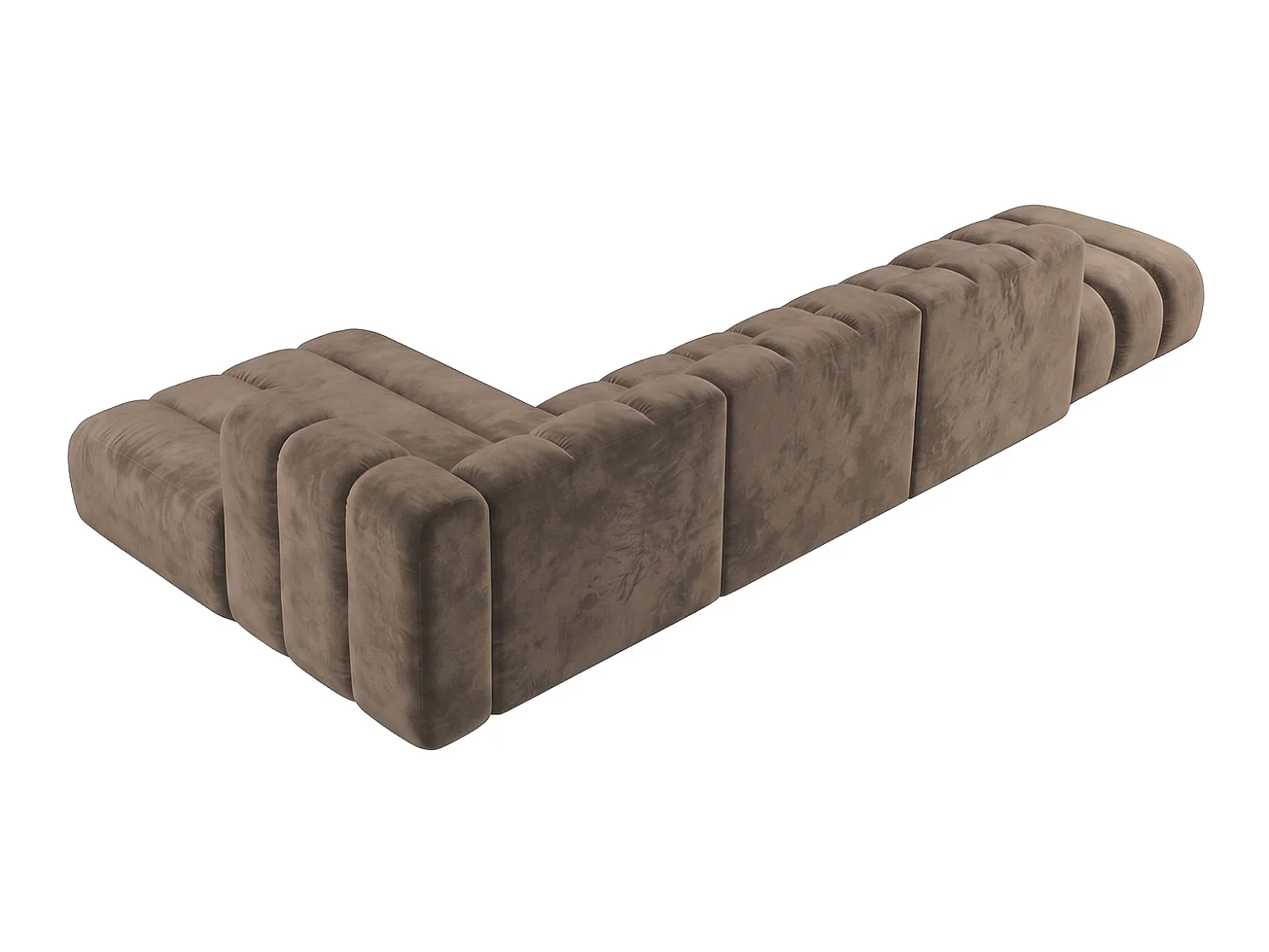 Modulares Ecksofa in L-Form mit Hocker, Velvet-Stoff Riviera, Braun, Links, GRAND