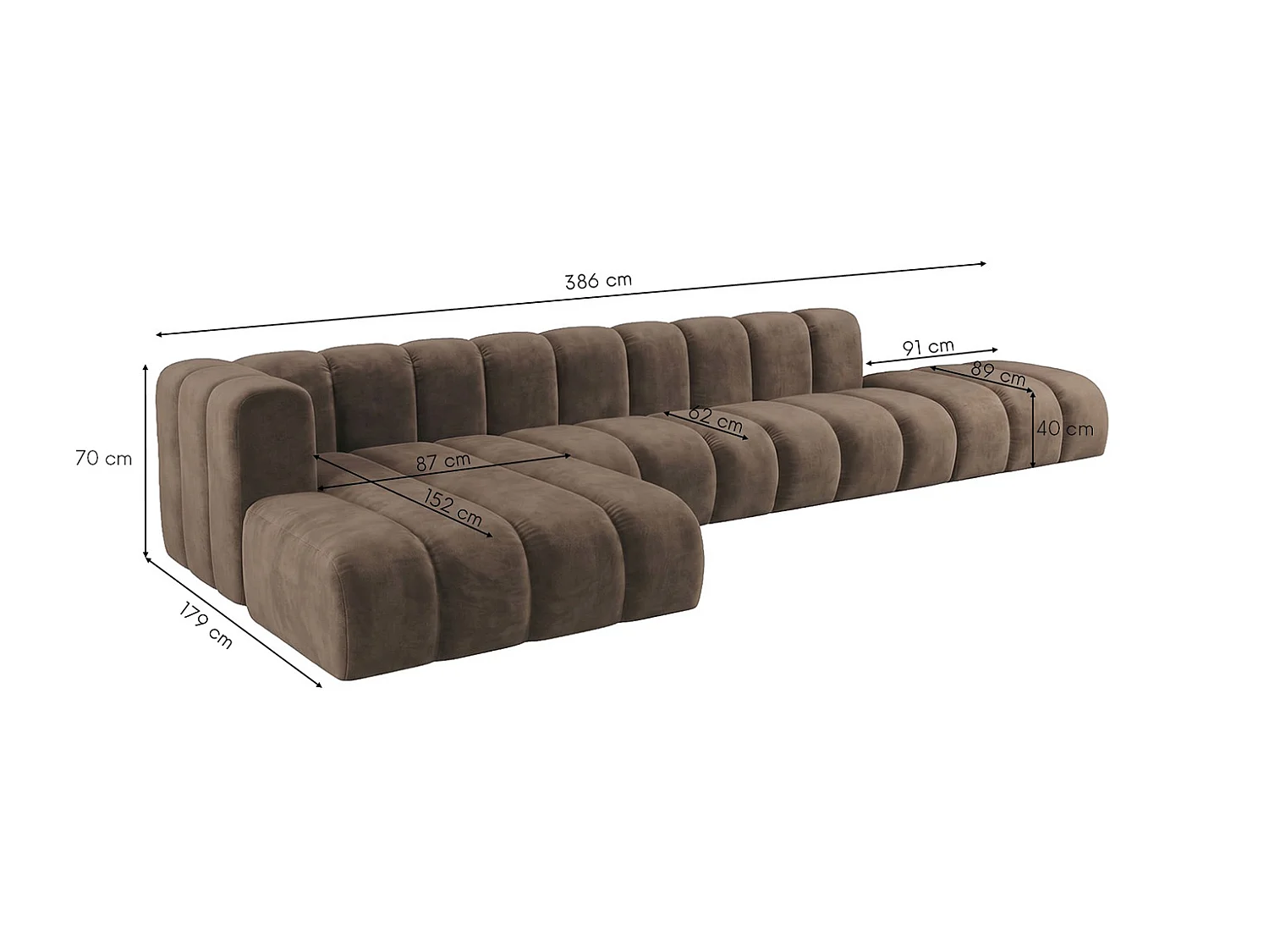 Modulares Ecksofa in L-Form mit Hocker, Velvet-Stoff Riviera, Braun, Links, GRAND
