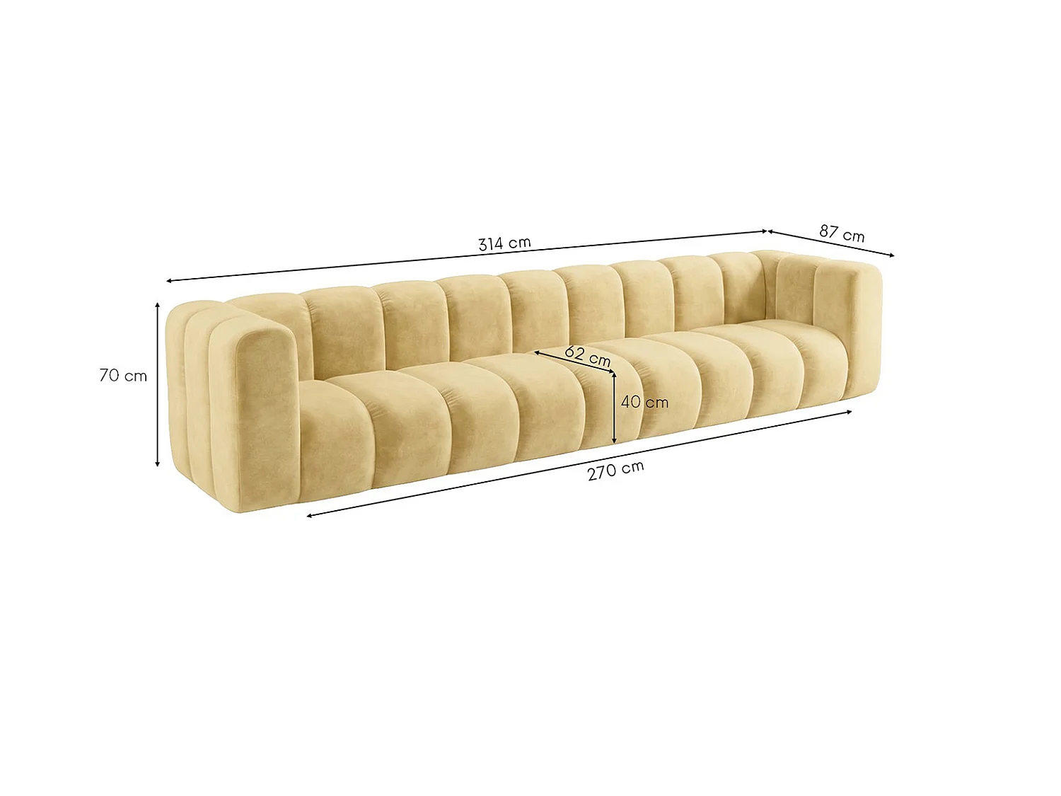 Canapé modulable 5 places, tissu velours Riviera, Beurre, GRAND