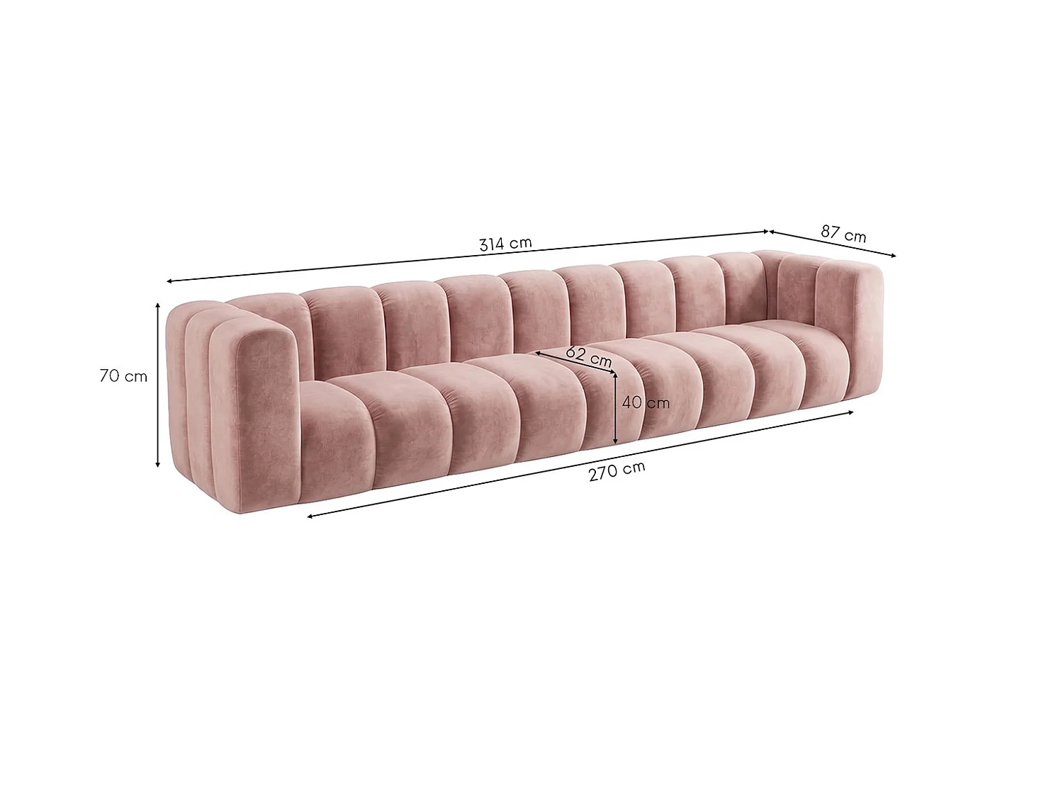 Canapé modulable 5 places, tissu velours Riviera, Rose clair, GRAND