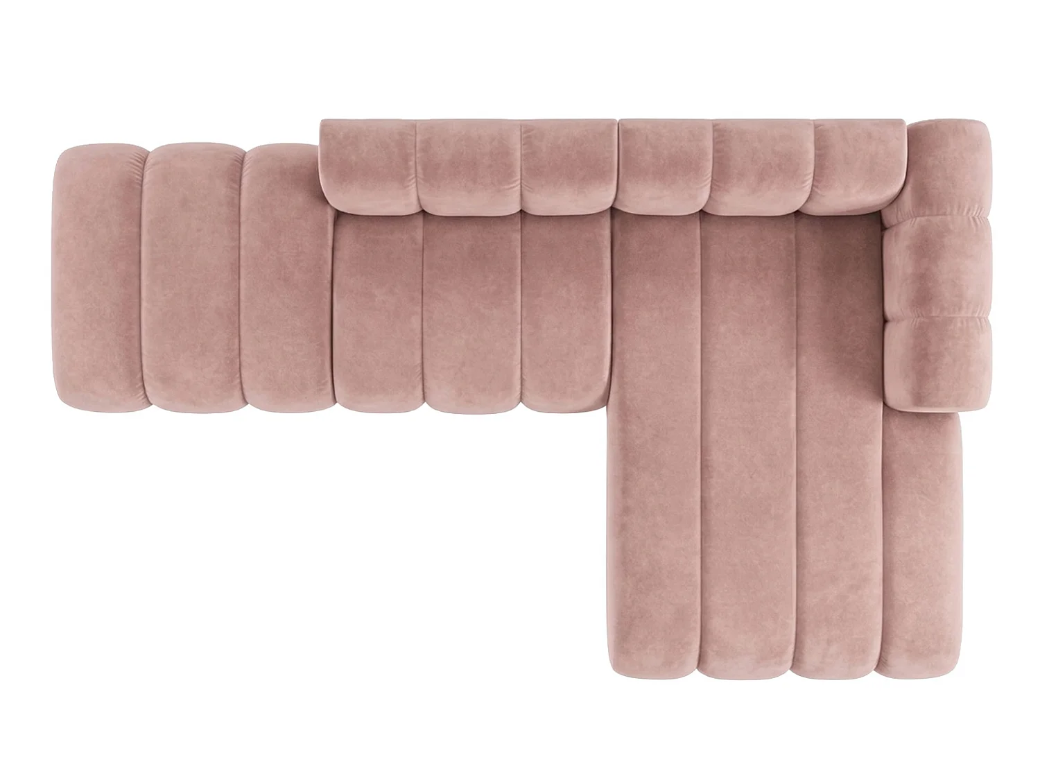 Canapé d’angle modulable en L avec pouf, tissu velours Riviera, Rose clair, droite, GRAND Mini