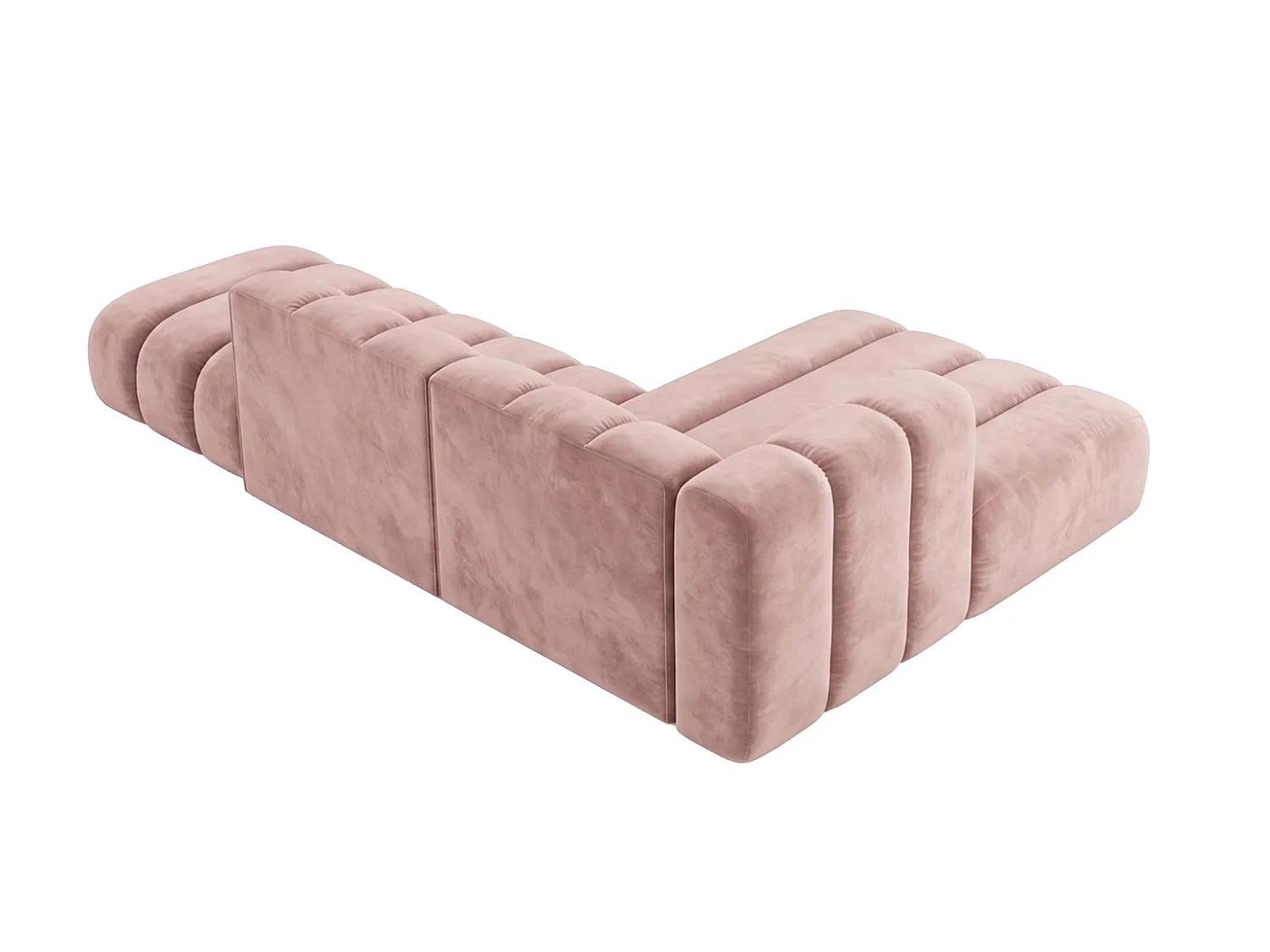 Canapé d’angle modulable en L avec pouf, tissu velours Riviera, Rose clair, droite, GRAND Mini