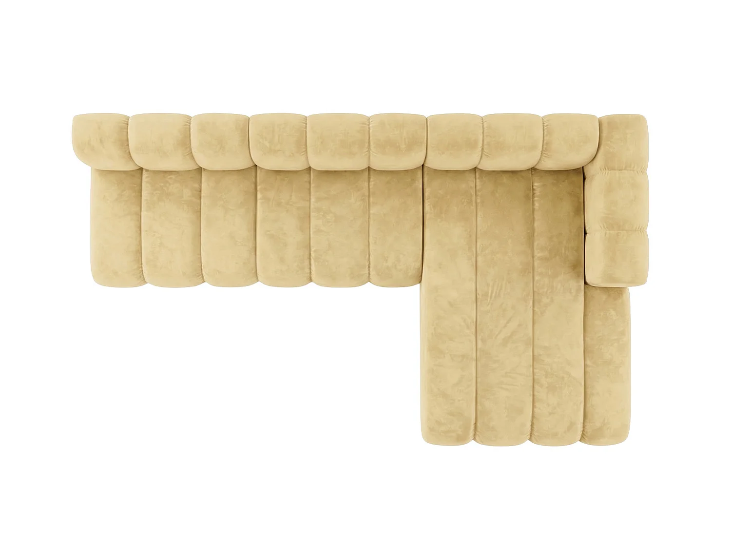 Canapé d’angle modulable en L, tissu velours Riviera, Beurre, droite, GRAND 295 cm