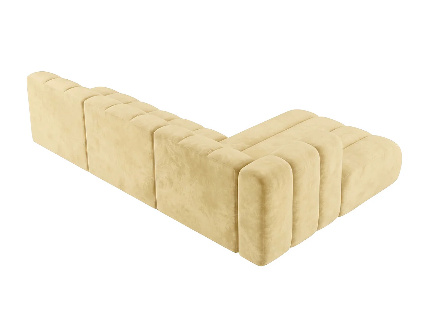Canapé d’angle modulable en L, tissu velours Riviera, Beurre, droite, GRAND 295 cm