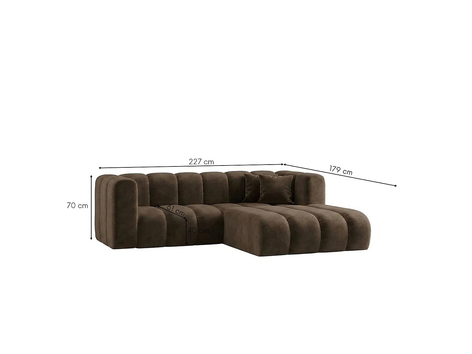 Modulares Ecksofa in L-Form, Velvet-Stoff Riviera, Braun, Rechts, GRAND
