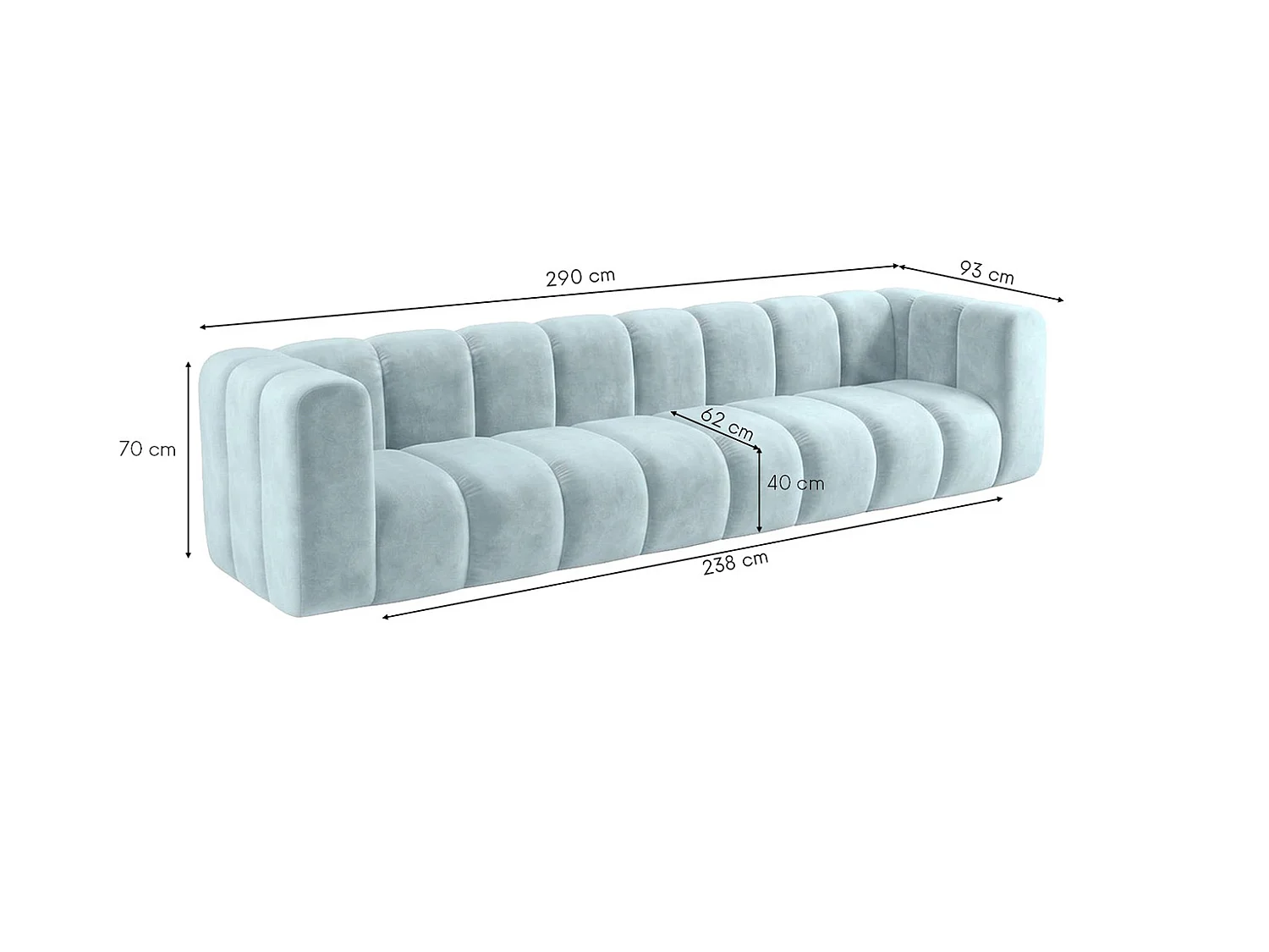 Sofa modułowa 4-osobowa, tkanina welwet Riviera, Baby blue, GRAND