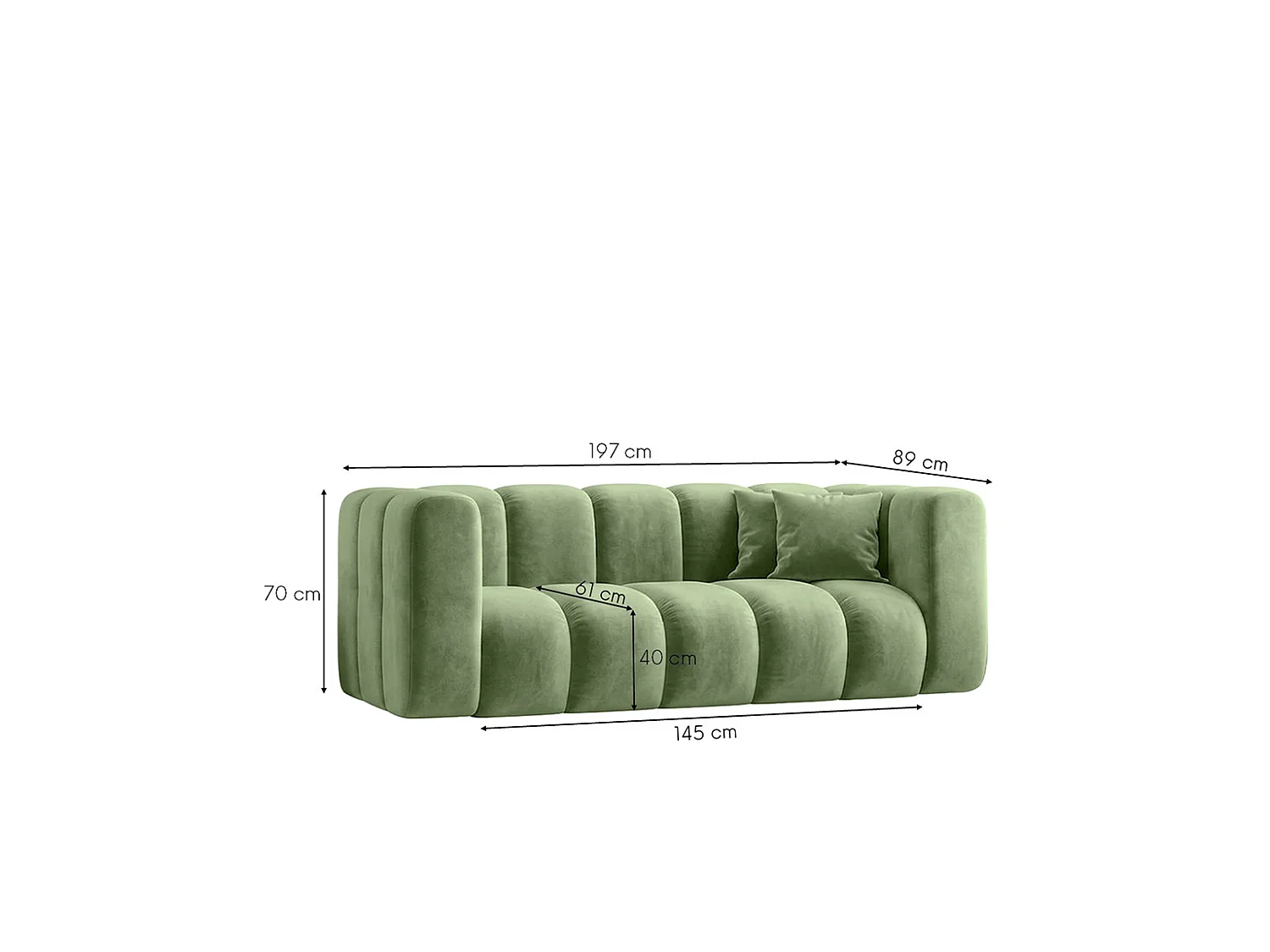 Modulaire 2-zitsbank, fluwelen stof Riviera, Olijfgroen, GRAND