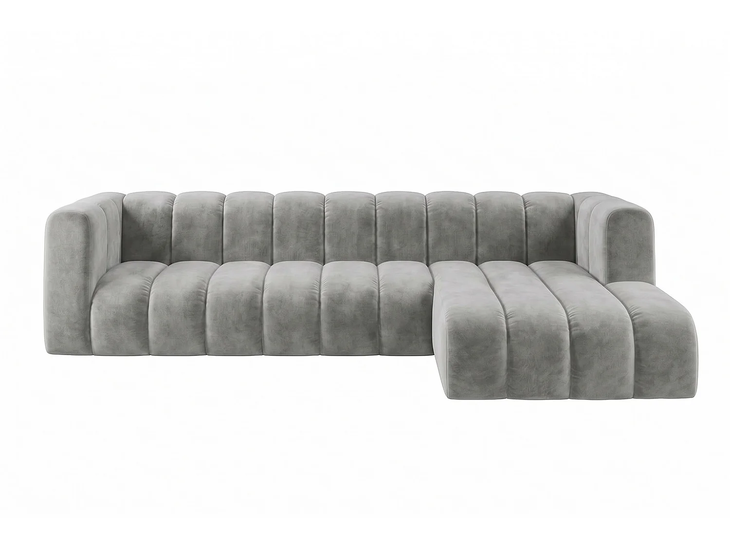 Canapé d’angle modulable en L, tissu velours Riviera, Gris, droite, GRAND 318 cm