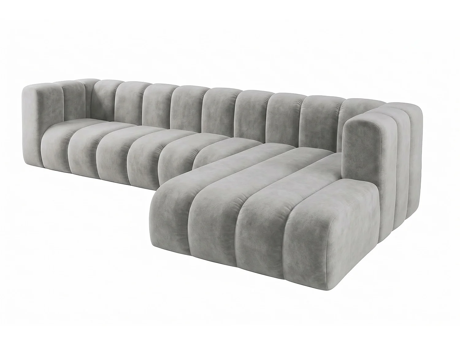 Canapé d’angle modulable en L, tissu velours Riviera, Gris, droite, GRAND 318 cm