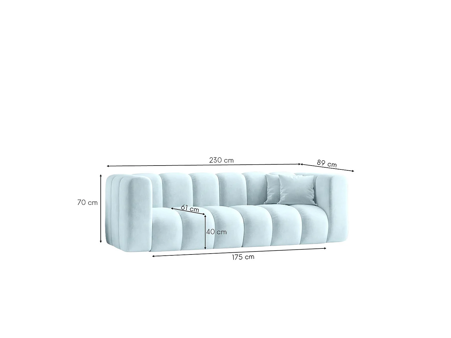 Sofa modułowa 3-osobowa, tkanina welwet Riviera, Baby blue, GRAND