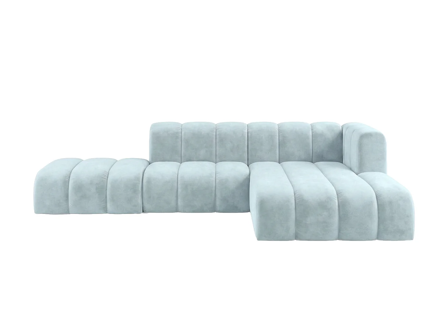 Narożnik modułowy w kształcie L z pufą, tkanina welwet Riviera, Baby blue, Prawy, GRAND Mini