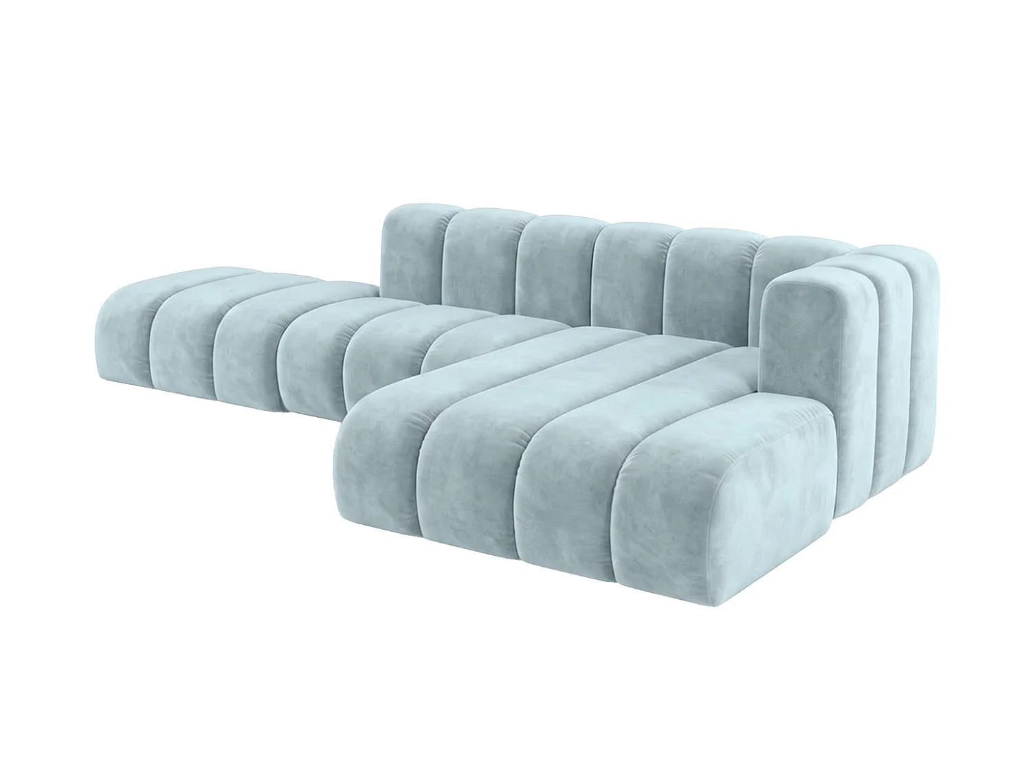Narożnik modułowy w kształcie L z pufą, tkanina welwet Riviera, Baby blue, Prawy, GRAND Mini