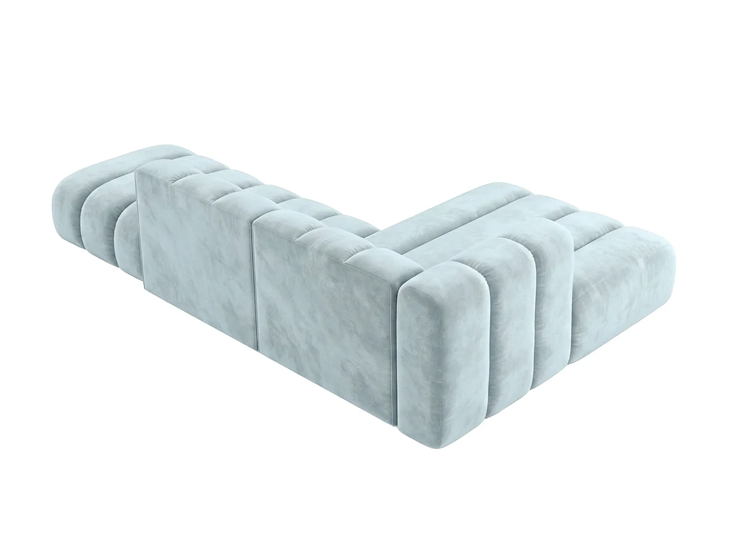 Narożnik modułowy w kształcie L z pufą, tkanina welwet Riviera, Baby blue, Prawy, GRAND Mini