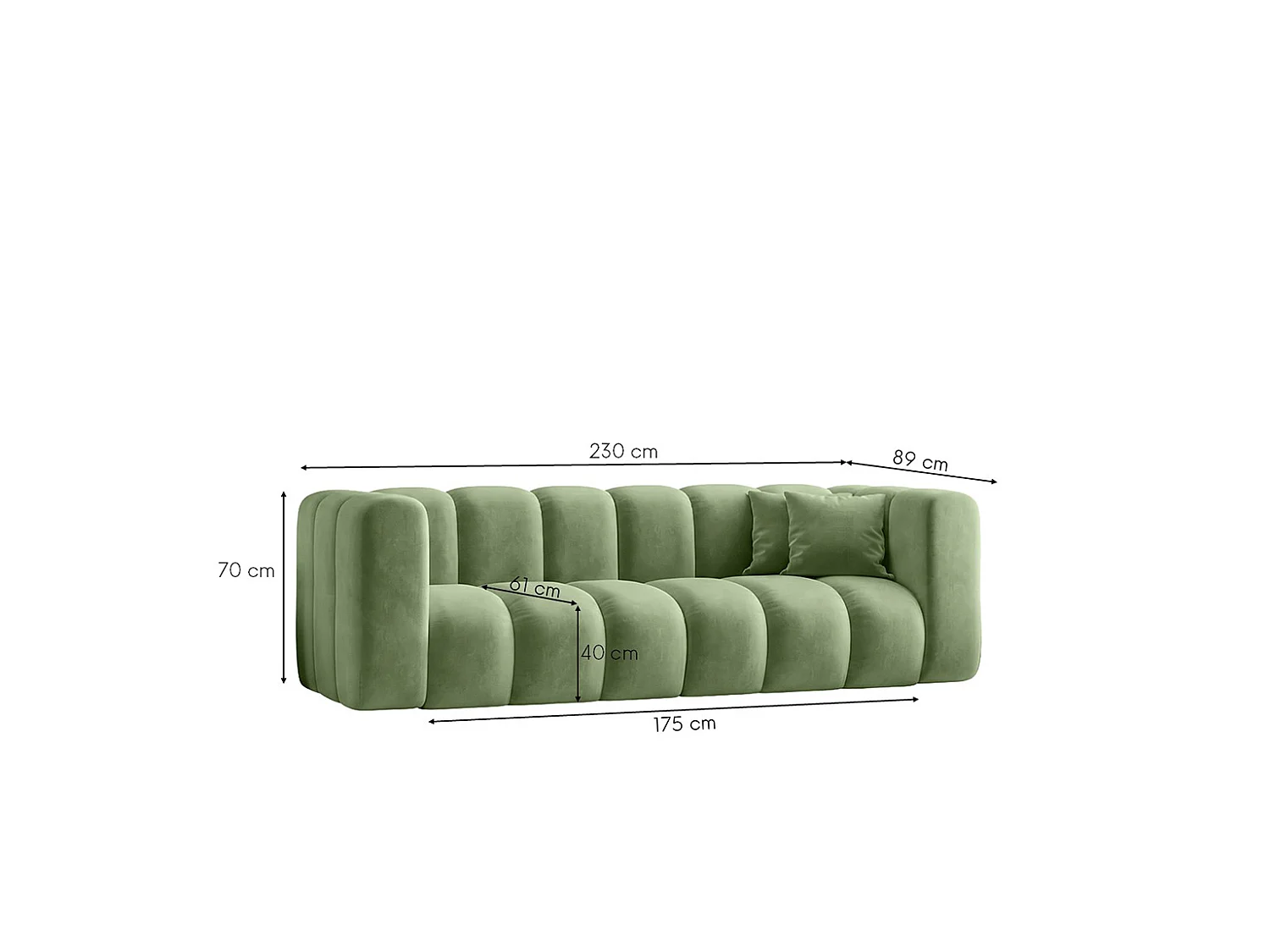 Modulaire 3-zitsbank, fluwelen stof Riviera, Olijfgroen, GRAND