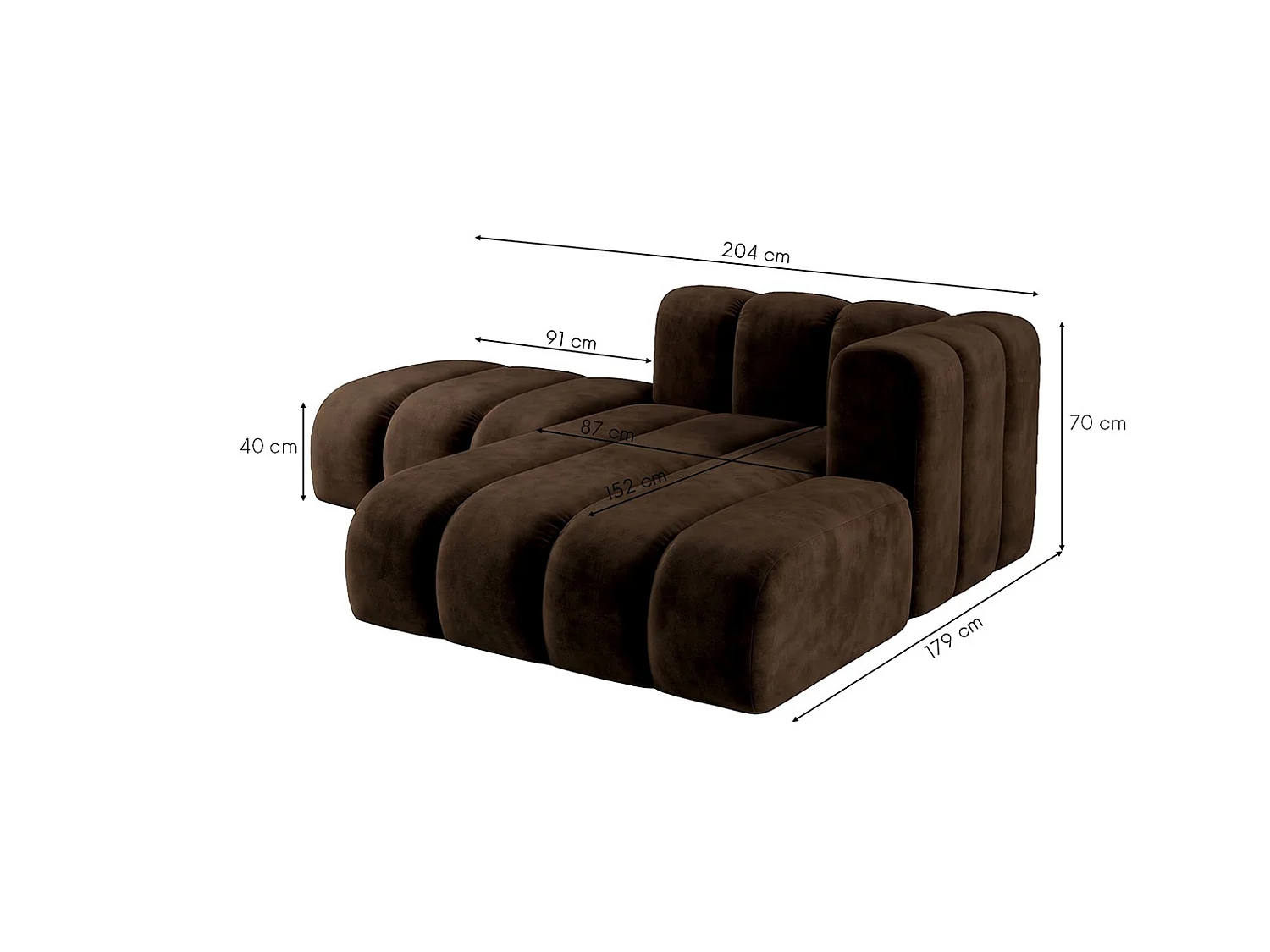 Modulare Chaiselongue mit Hocker, Velvet-Stoff Riviera, Schokolade, Rechts, GRAND