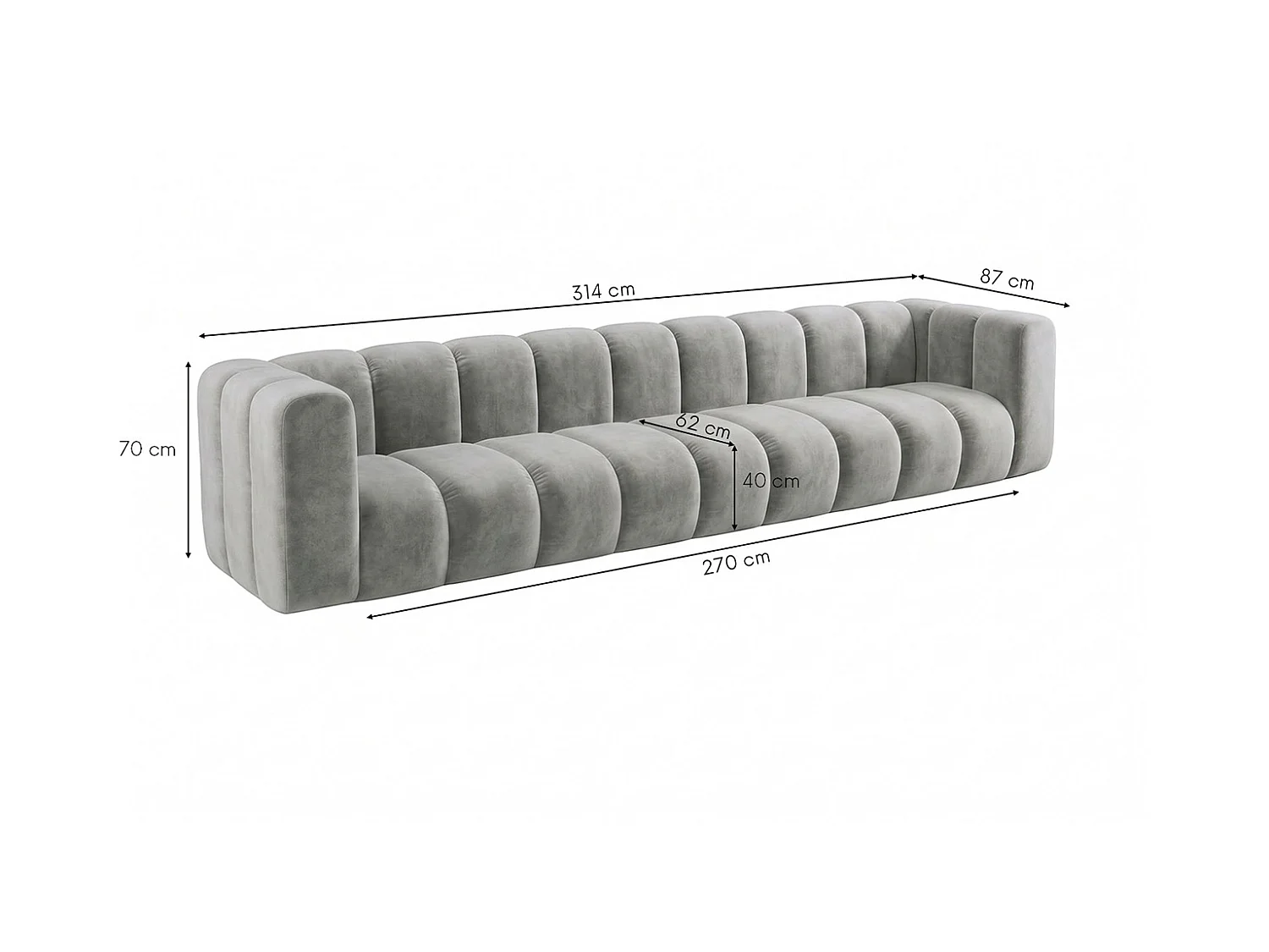 Canapé modulable 5 places, tissu velours Riviera, Gris, GRAND