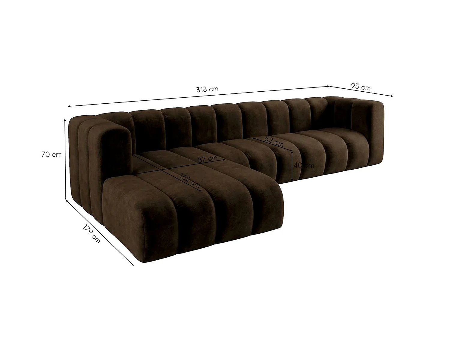 Modulares Ecksofa in L-Form, Velvet-Stoff Riviera, Schokolade, Links, GRAND 318 cm