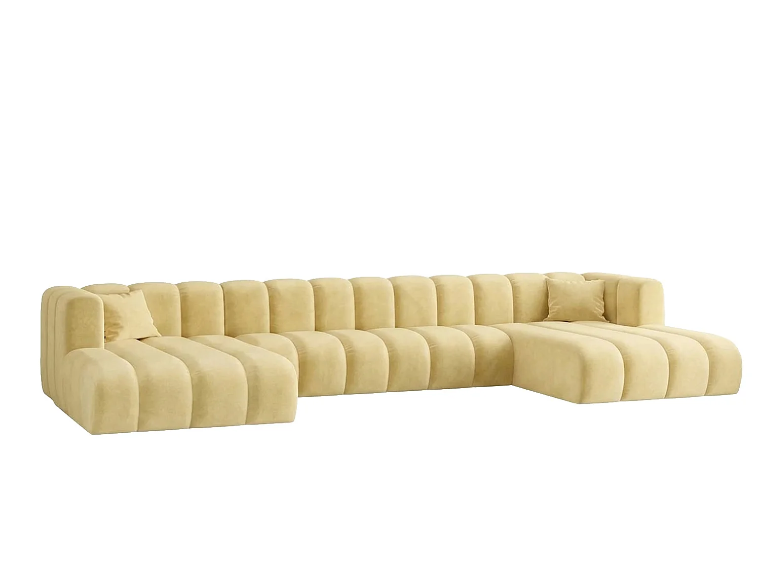 Canapé d’angle modulable en U, tissu velours Riviera, Beurre, GRAND U XL