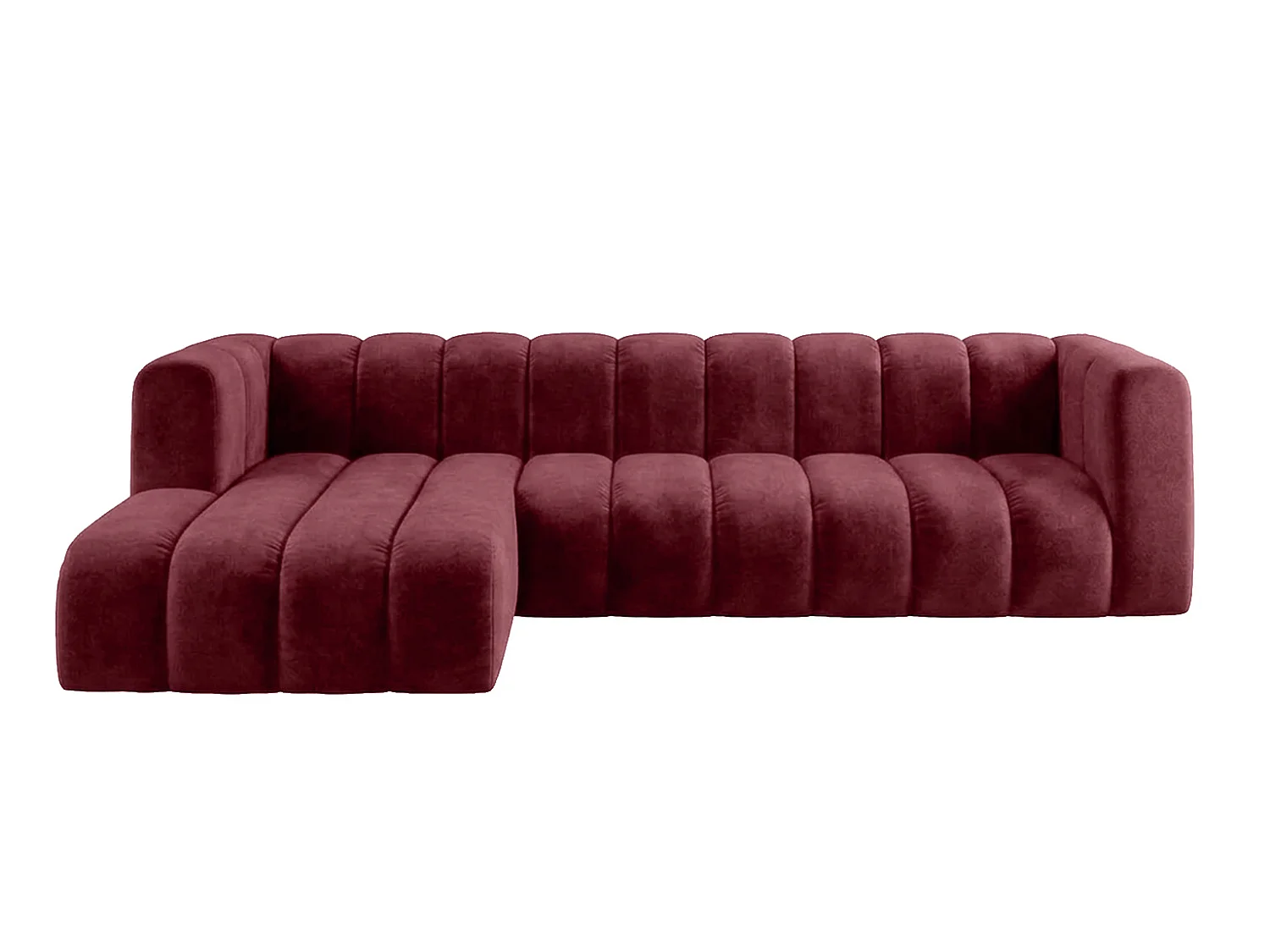 Canapé d’angle modulable en L, tissu velours Riviera, Bordeaux, gauche, GRAND 318 cm