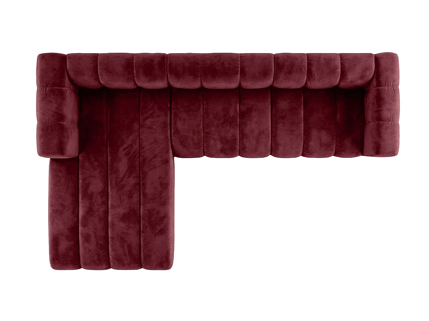Canapé d’angle modulable en L, tissu velours Riviera, Bordeaux, gauche, GRAND 318 cm
