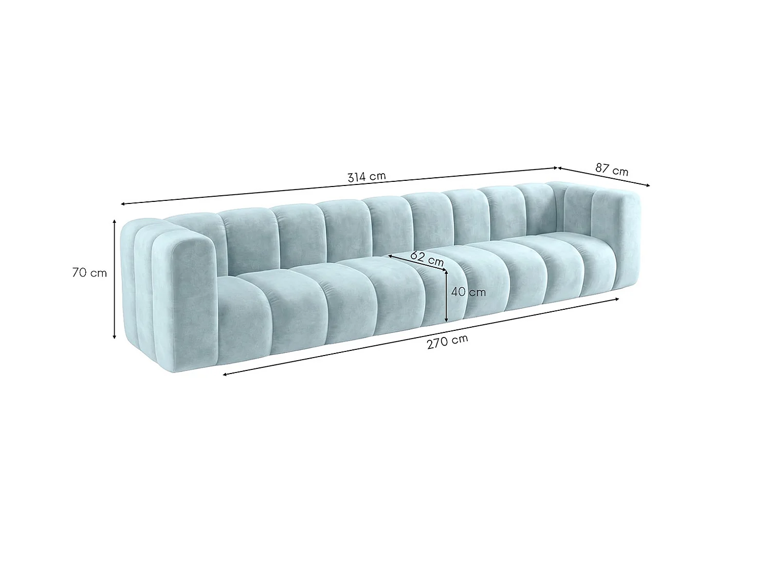Sofa modułowa 5-osobowa, tkanina welwet Riviera, Baby blue, GRAND