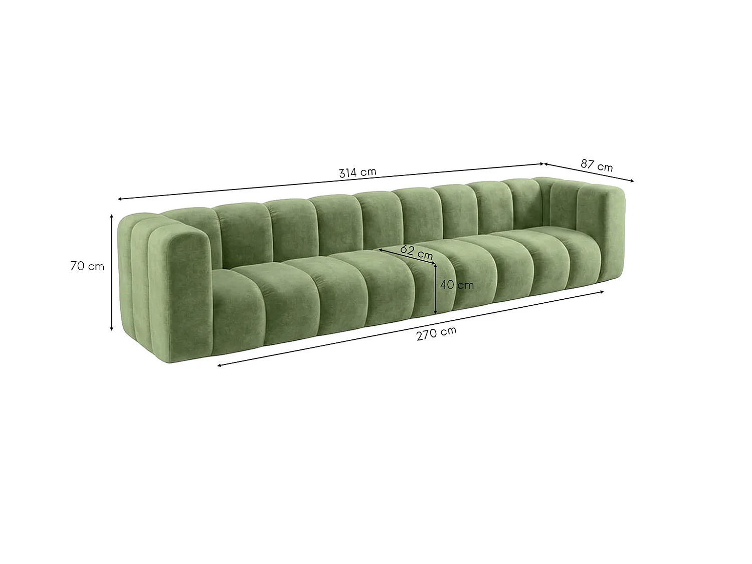 Modulaire 5-zitsbank, fluwelen stof Riviera, Olijfgroen, GRAND